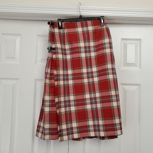 Vintage Scotland House Red Cream Plaid Pleated Wool Skirt